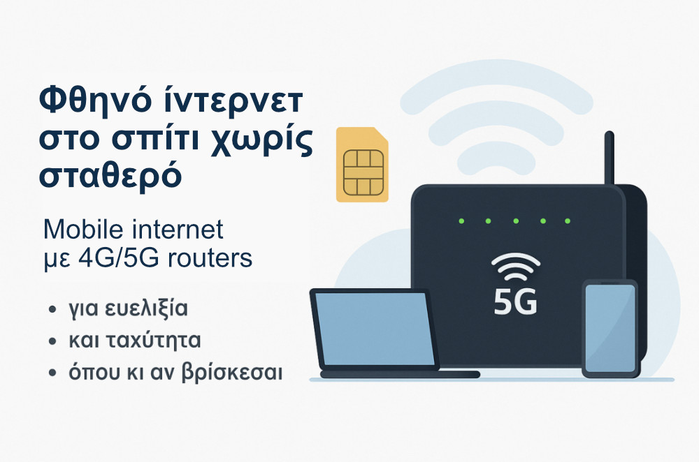 Φθηνό ίντερνετ στο σπίτι χωρίς σταθερό – με Mobile Internet 4G/5G routers για ευελιξία και ταχύτητα όπου κι αν βρίσκεσαι.