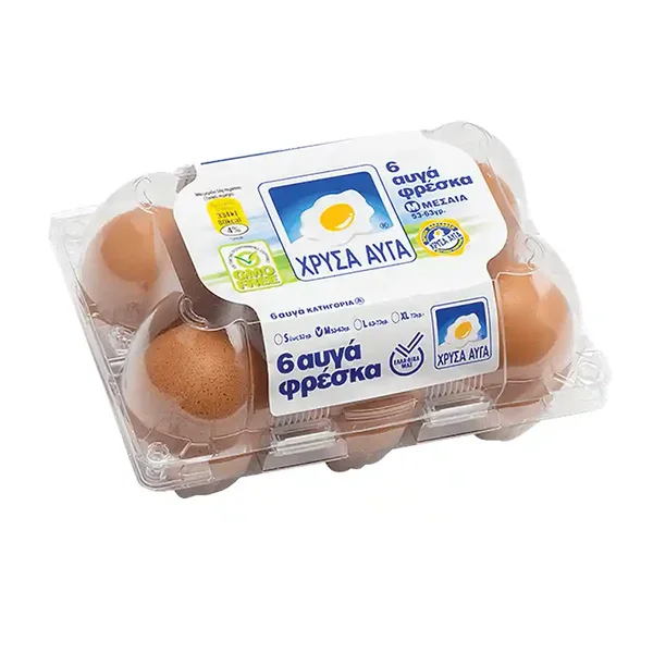 Χρυσά Αυγά Φρέσκα Μεσαία 6x53-63γρ.