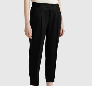 Benetton cropped παντελόνι από 100% λινό