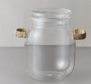Zara Home Γυάλινο Βάζο Αποθήκευσης με Λαβές από Ρατάν